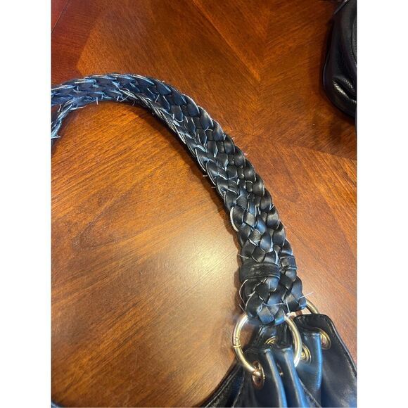 Michael Kors black leather hobo braided handle shoulder bag bucket tassel - Picture 8 of 8